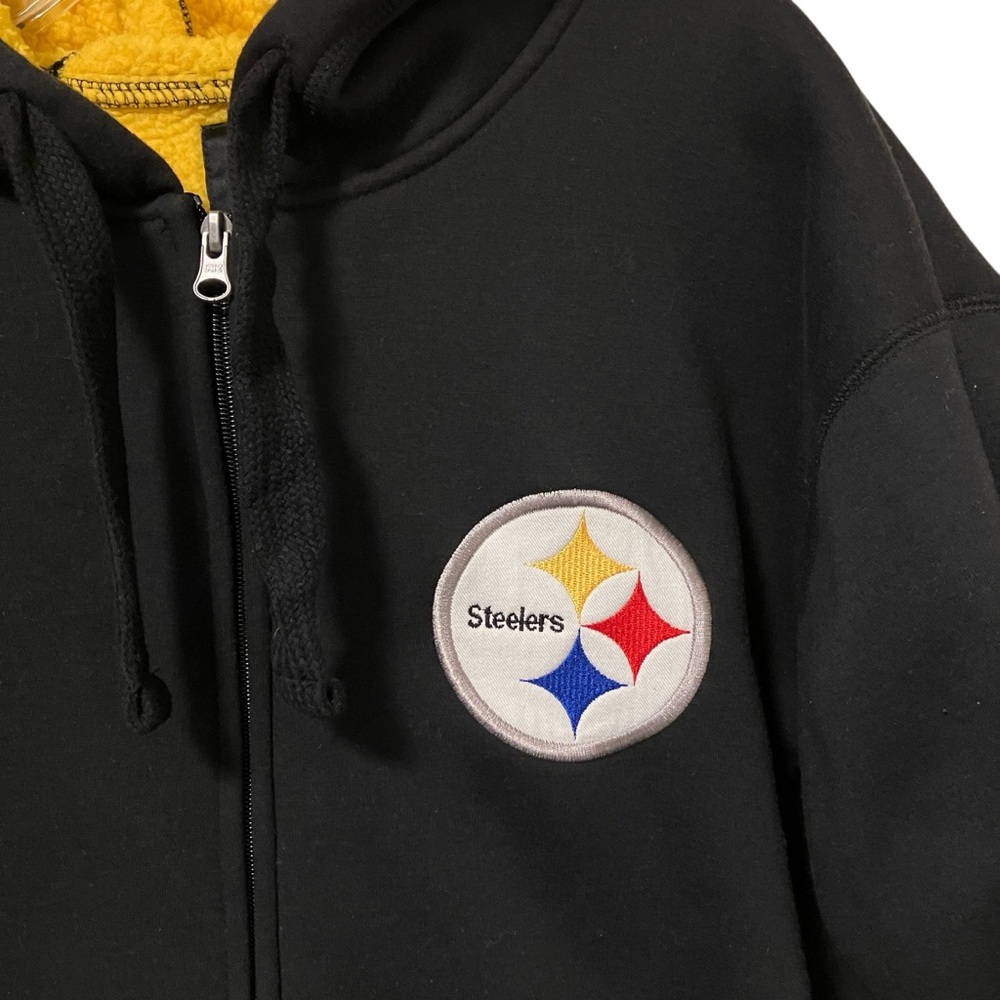 NFL Pittsburgh Steelers Black Hooded Fleece Lined Zip Up Sweatshirt Jacket - Picture 4 of 13